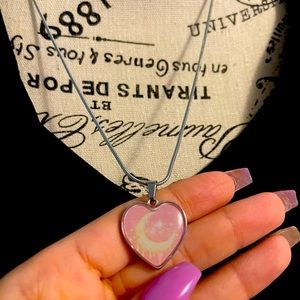 Heart Pendant Necklace, Heart Cheese Moon Pendant, Stainless Steel Pendant